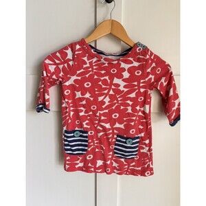 Mini Biden Girls Red Blue Floral Dress Shirt Buttons Size 5-6